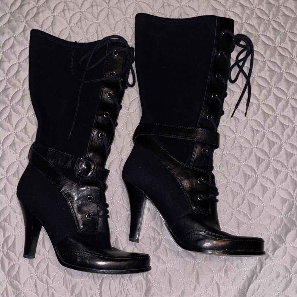 Studio Black Heeled Lace-Up Boots